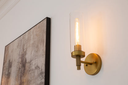 Rustic Industrial Wall Sconce Light with Tubular Clear Glass Lampshade (Antique)