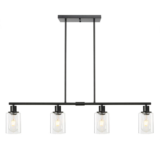 Industrial Glass Pendant Light Fixture, 4-Light Flush Mount Ceiling Light, Adjustable Metal Rod Chandeliers