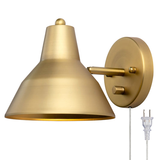 1-Light Plug in Indoor Wall Sconce,Dimming On Off Switch Hardwired with 6.89" Bowl Metal Shade