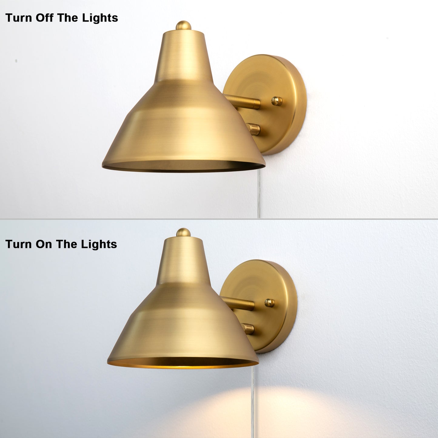 1-Light Plug in Indoor Wall Sconce,Dimming On Off Switch Hardwired with 6.89" Bowl Metal Shade