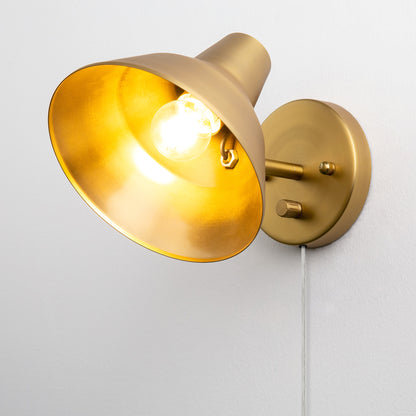 1-Light Plug in Indoor Wall Sconce,Dimming On Off Switch Hardwired with 6.89" Bowl Metal Shade