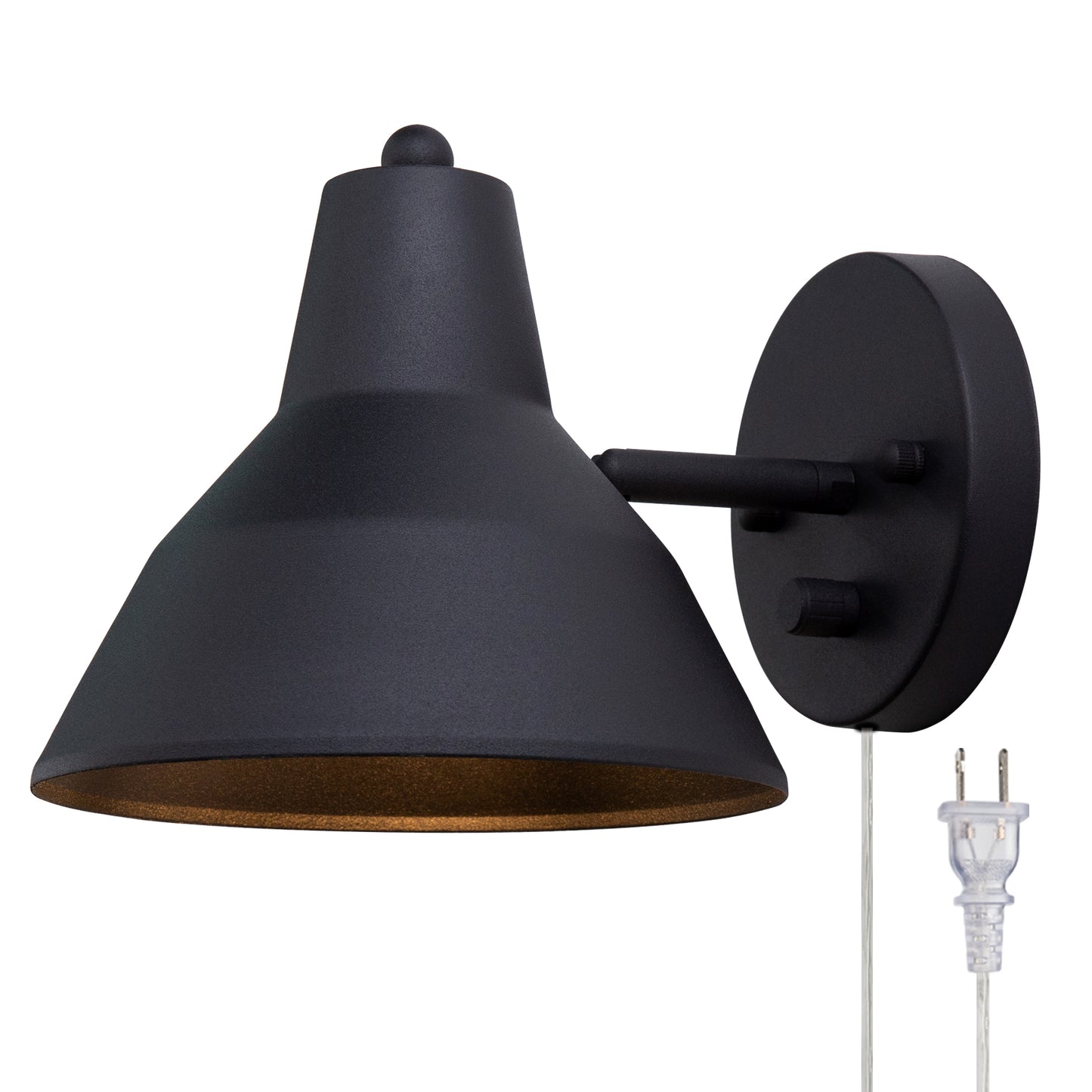 1-Light Plug in Indoor Wall Sconce,Dimming On Off Switch Hardwired with 6.89" Bowl Metal Shade