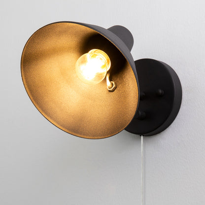 1-Light Plug in Indoor Wall Sconce,Dimming On Off Switch Hardwired with 6.89" Bowl Metal Shade