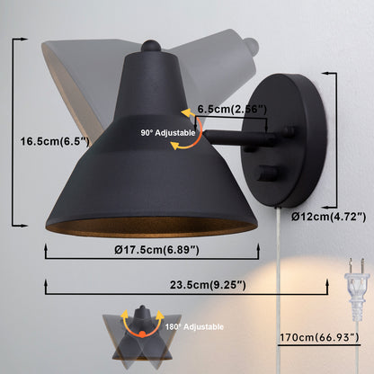 1-Light Plug in Indoor Wall Sconce,Dimming On Off Switch Hardwired with 6.89" Bowl Metal Shade