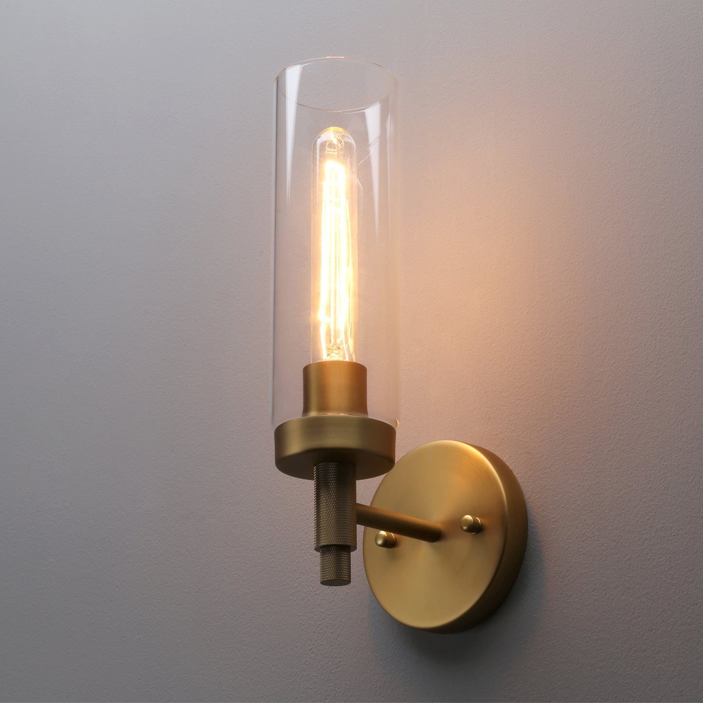 Rustic Industrial Wall Sconce Light with Tubular Clear Glass Lampshade (Antique)