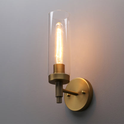 Rustic Industrial Wall Sconce Light with Tubular Clear Glass Lampshade (Black)