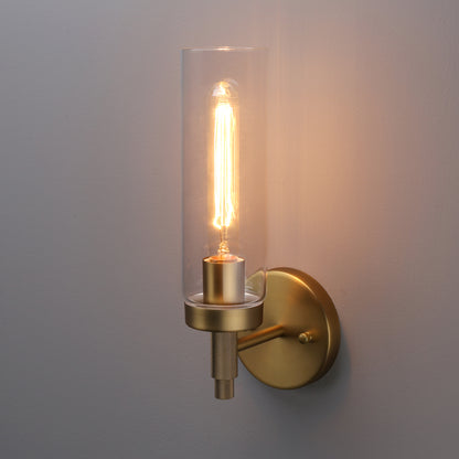 Rustic Industrial Wall Sconce Light with Tubular Clear Glass Lampshade (Antique)