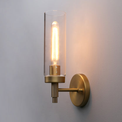 Rustic Industrial Wall Sconce Light with Tubular Clear Glass Lampshade (Antique)