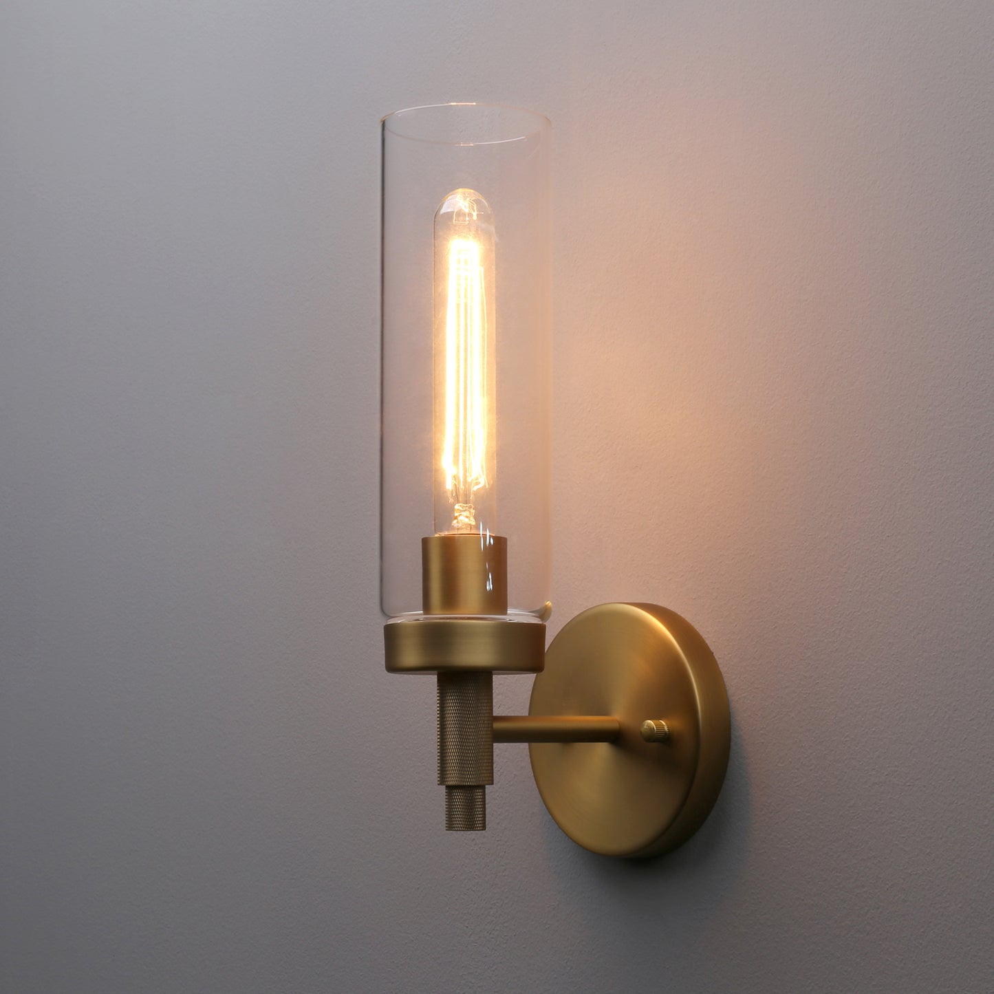 Rustic Industrial Wall Sconce Light with Tubular Clear Glass Lampshade (Antique)