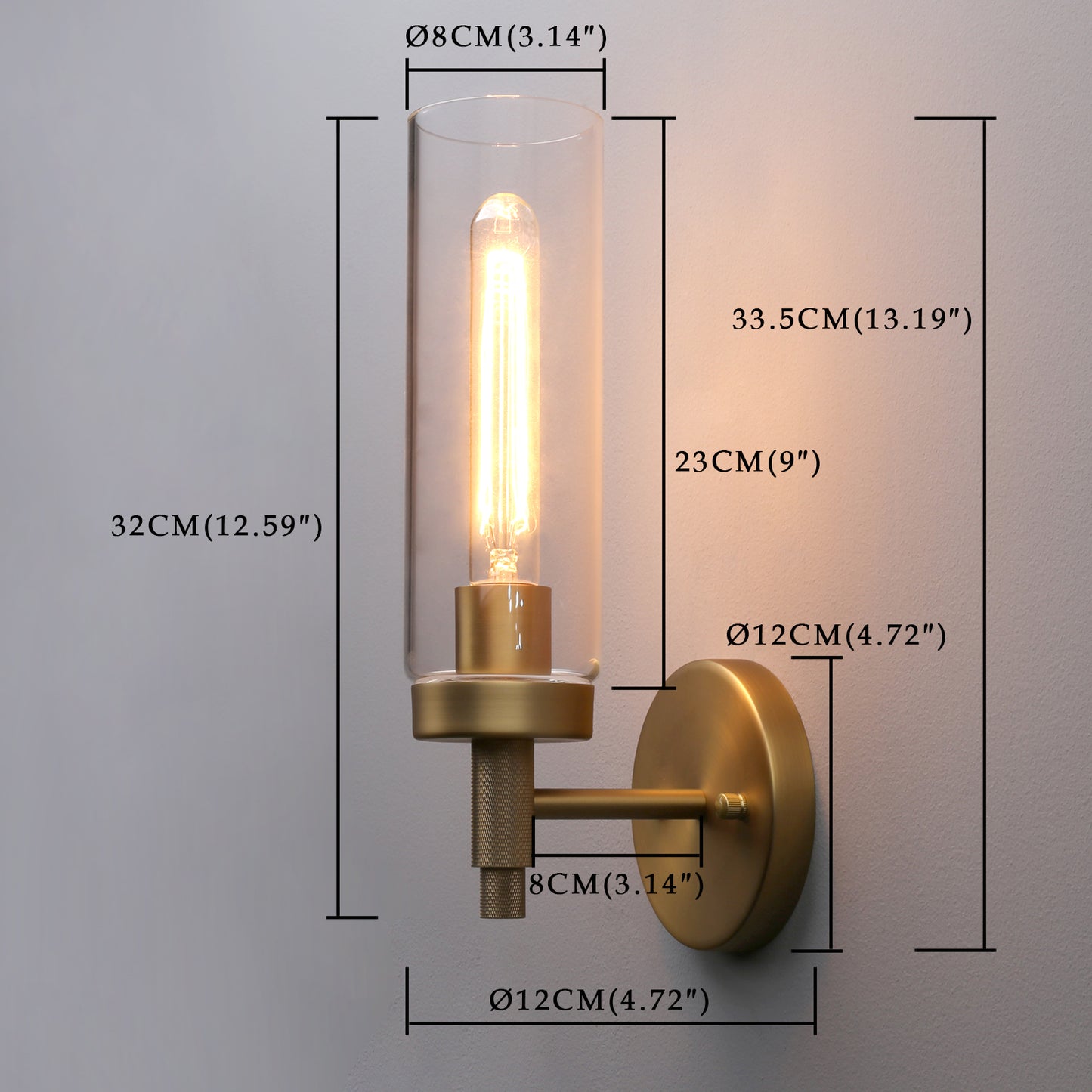 Rustic Industrial Wall Sconce Light with Tubular Clear Glass Lampshade (Antique)