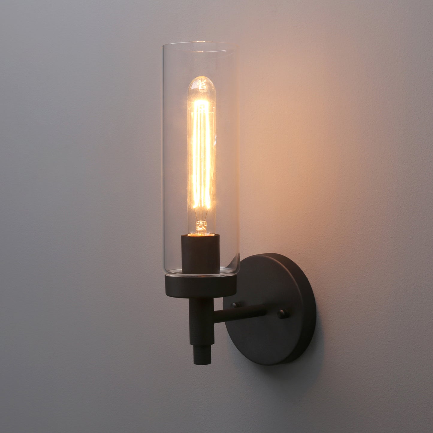 Rustic Industrial Wall Sconce Light with Tubular Clear Glass Lampshade (Antique)